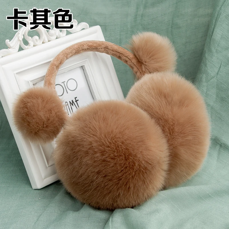 Faux Fur Ear-cap Winter Women Warm Natural Kawaii Rabbit Fur Earmuff Lady Fashion Fluffy Pompoms Warmer Rabbit Fur Earlap