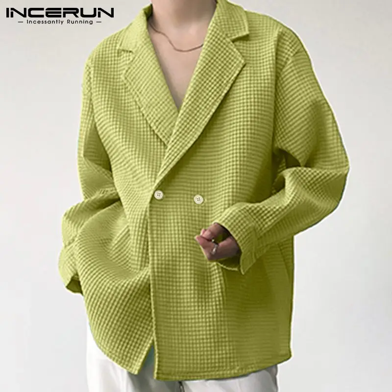 Men Casual Blazer Korean Style Solid Color 2023 Lapel Long Sleeve Button Suits Folds Streetwear Fashion Men Thin Jackets INCERUN