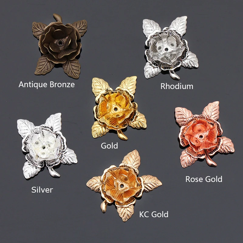 10pcs 20mm Gold Plated Flower Beads Caps Filigree Charms Copper Materials for Earrings Brooch Jewelry Making Wholesale DIY