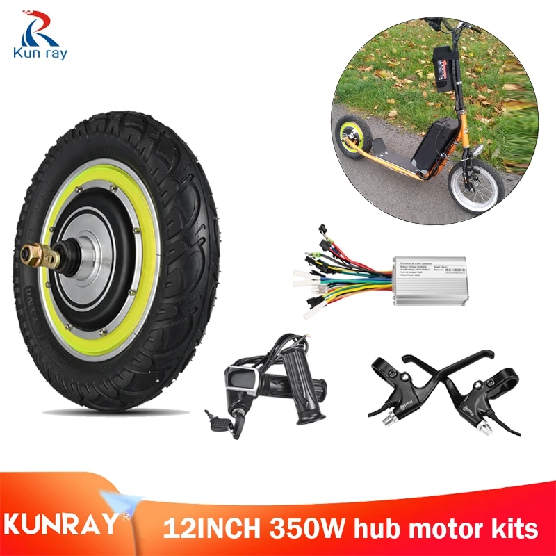 Brushless Hub Motor for Electric Bicycle, DC Motor Controller, LCD Display, Brake Electric Scooter Kit, 24V- 48V, 350W, 12in