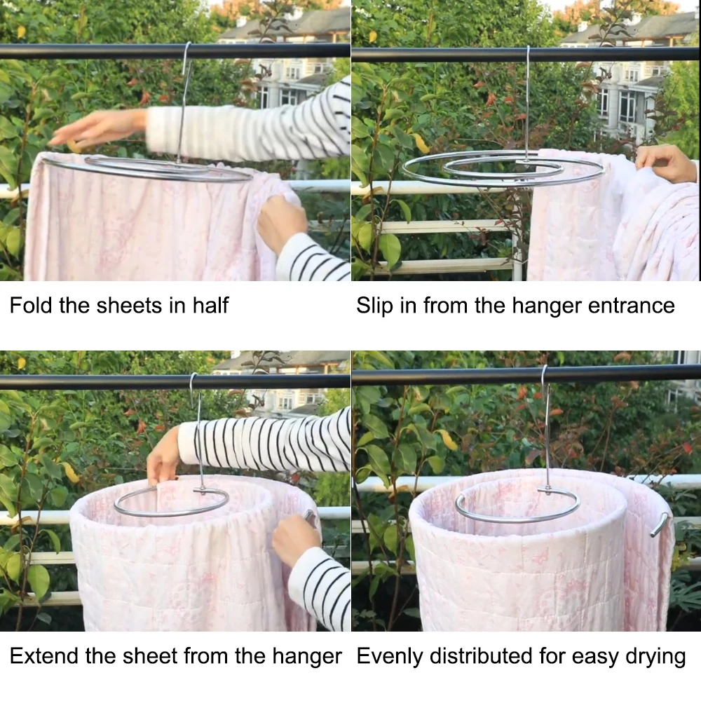 Save Space Rotating Drying Rack Home Storage Blanket Hanger Stainless Steel Round Spiral Quilt Sheets Hanger