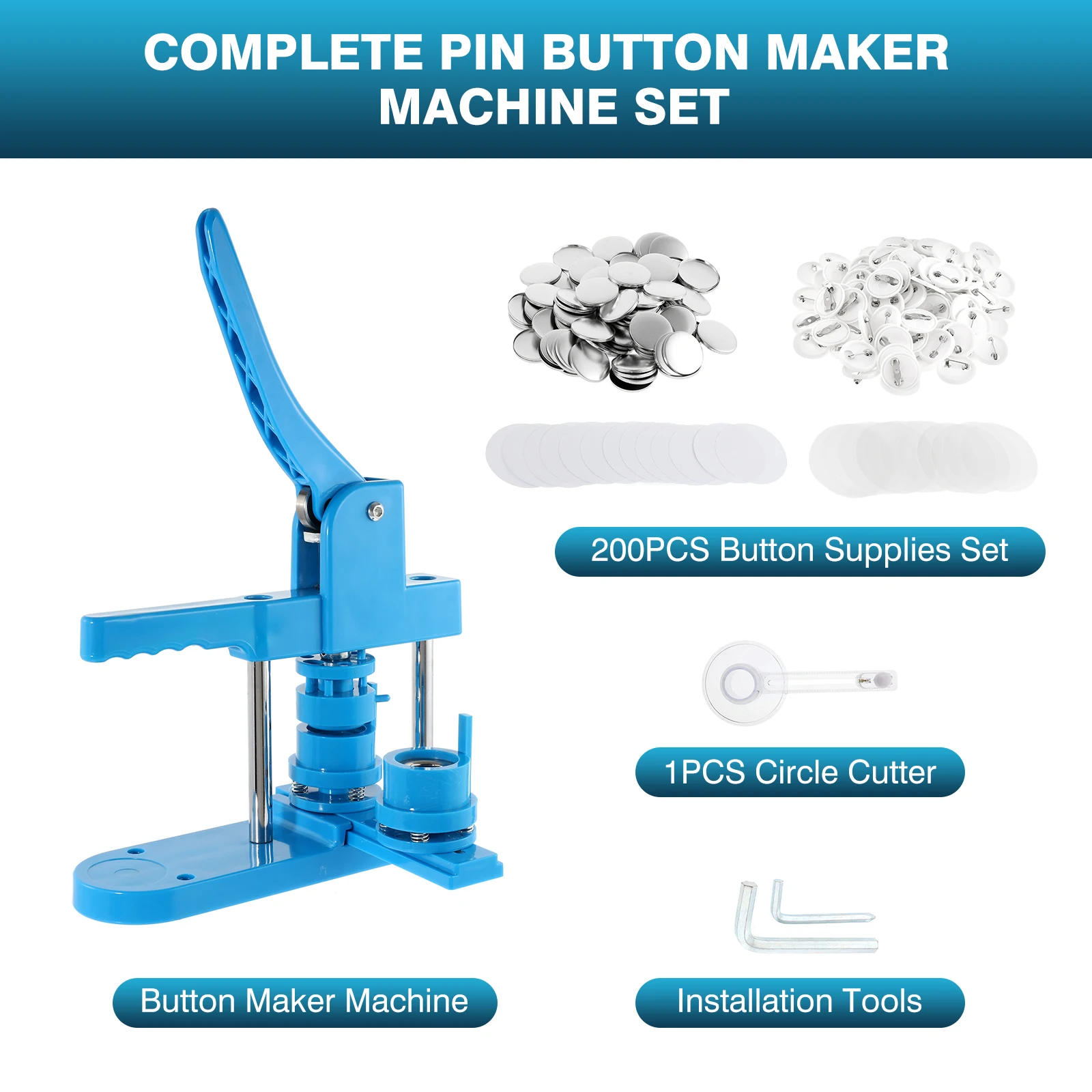 Button Badge Making Machine DIY Badge Pin Maker Kit with 200 sets Materials 25/37/58mm Press Badge Punch Press