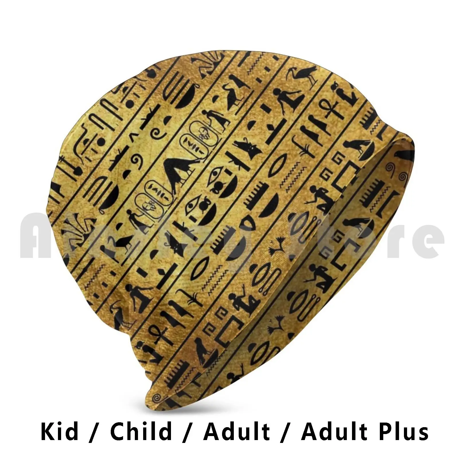 Gold And Black Hieroglyphics Beanie Beanies Knit Hat 2235 Beanies Print Sphinx Giza Pyramid Khufu Cairo King Tut