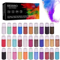 Mica Powder Pigment Epoxy Resin 32 Colors Glitter Pearl Powder for Soap Making Dye Soap Colorant Makeup Eyeshadow