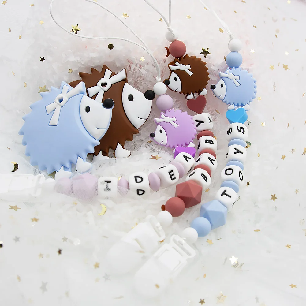 Cute-Idea 1Set Hedgehog Pacifier Chain Silicone Beads Baby Teething Teethers DIY Beads BPA Free Baby Shower Gifts