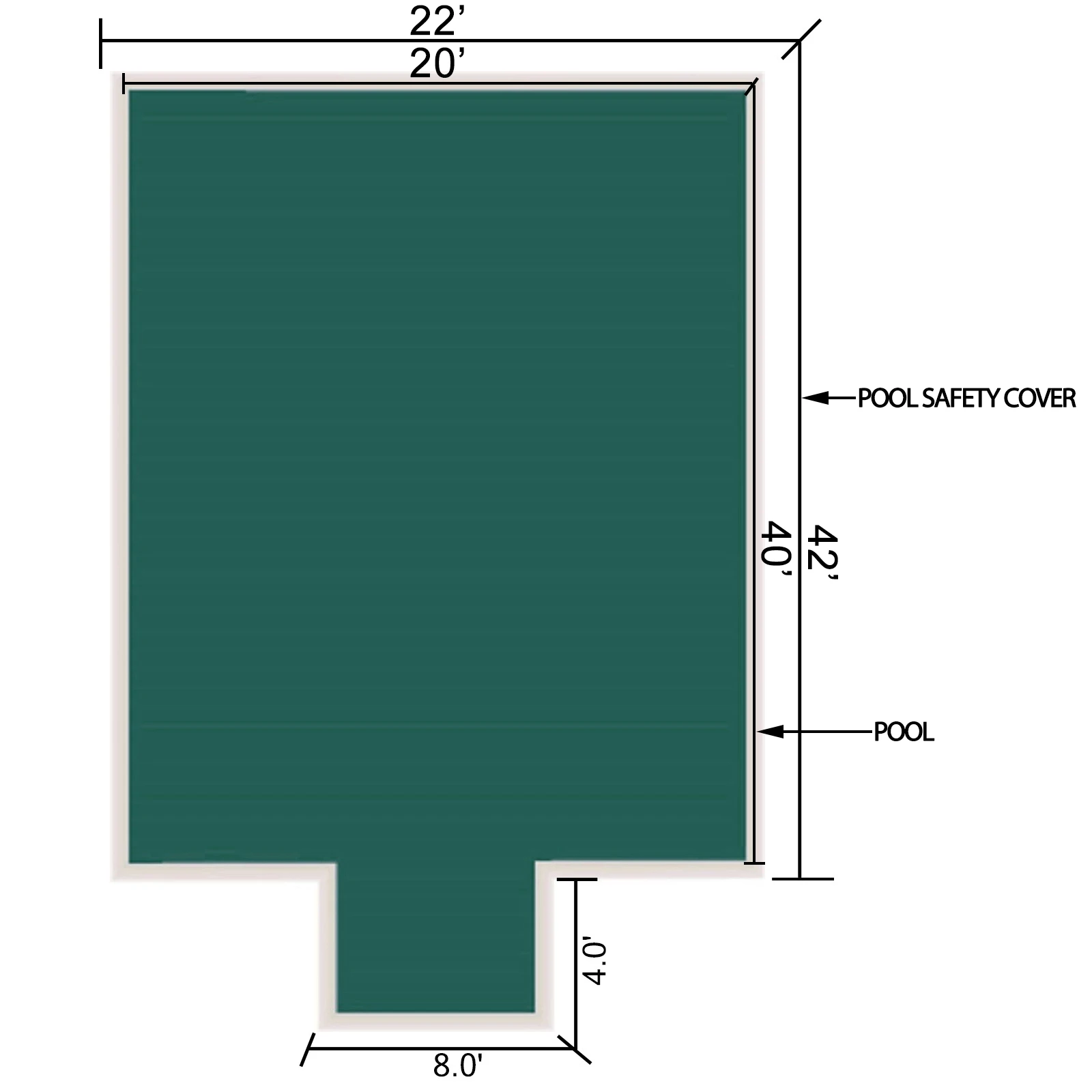 VEVOR Pool Safety Cover Rectangle Inground Green Mesh Pool Cover with 4x8ft Center End Steps for Winter Swimming Pool Cover