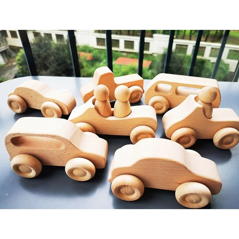 Unpaint Beech Trees Cars Basswood Building Bridge Kids Wooden Montessori Stacking Blocks