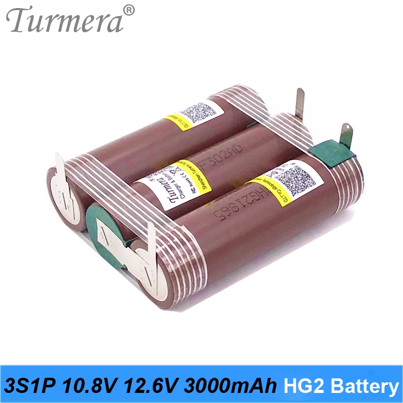 18650 HG2 3S 12V 4S 16.8V 5S 21V 30A 3000mAh Battery Soldering for 10.8V 14.4V 18V Screwdriver Battery Replace Ni-MH Use Turmera