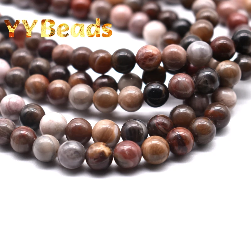 AAA+ Natural Wooden Petrified Jades Stone Gem Beads Round Loose Charm Beads For Jewelry Making Bracelets 15\