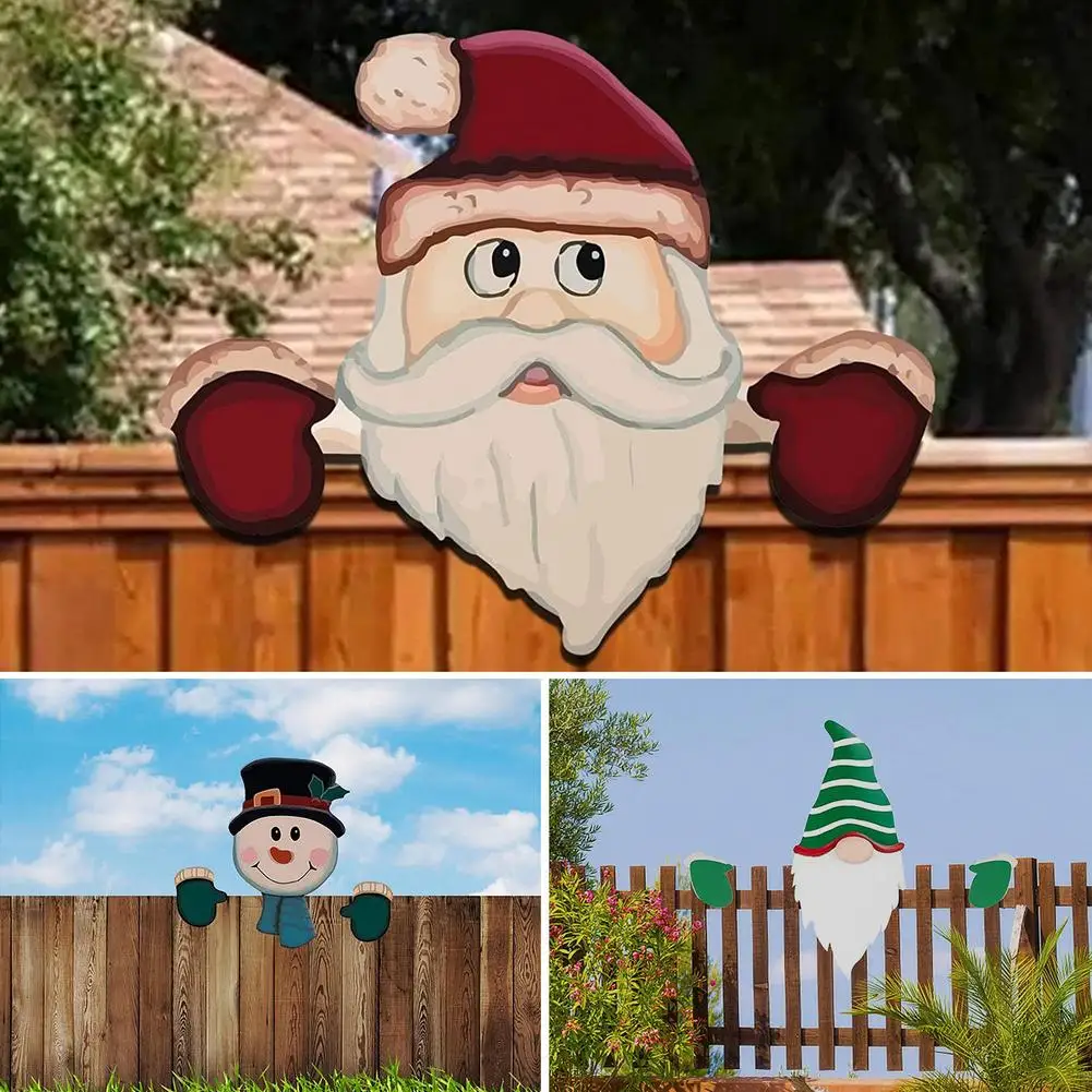 Christmas Fence Peeker Decoration Santa Snowman Dwarf Christmas Decoration DIY Chrisrmas Garden Yard Outdoor Art Sign Funny Y