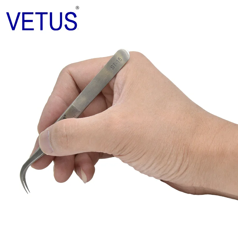 VETUS ST-15 ( 116mm ) High Precision Tweezers Stainless Steel Non-magnetic Acid-proof Pincers  Eyelashes Beauty Manicure Tools