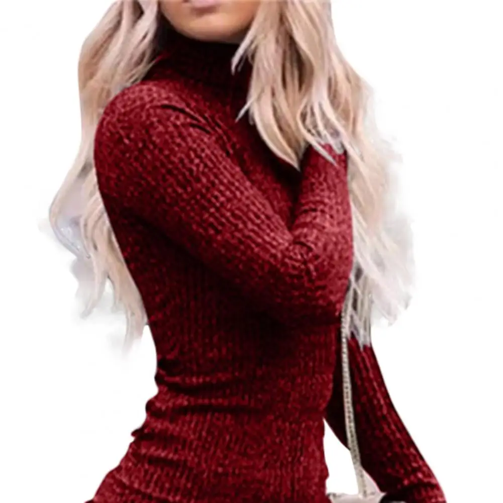 Sexy Women Sheath Dress Mini Bodycon Solid Color High Collar Sexy Slim Pullover Sweater Dress 2022 Winter