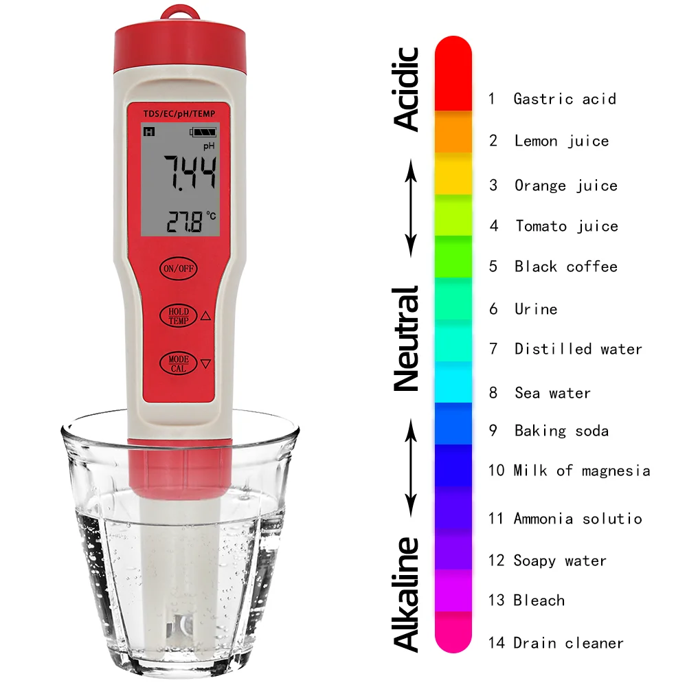 Portable Digital PH Meter 0.01 0-14 PH Measurement Range TDS&EC Thermometer Meter High accuracy 4 in 1 Water Monitor 30%off