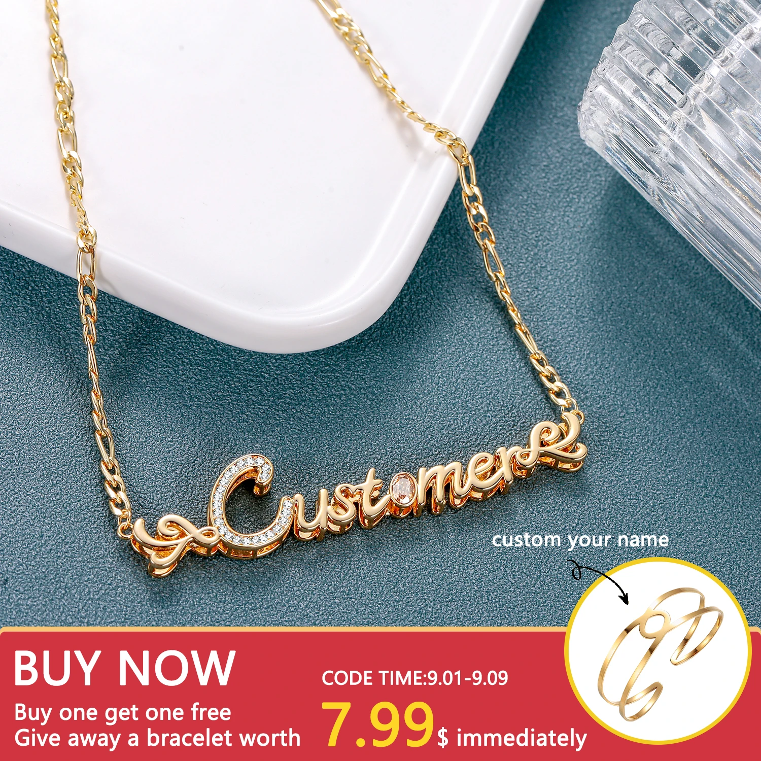 

Custom Name Gold Necklace 3D Pendant Necklaces Personalized Name Double Layer Two Tone Nameplate Jewelry For Women/Men Best Gift