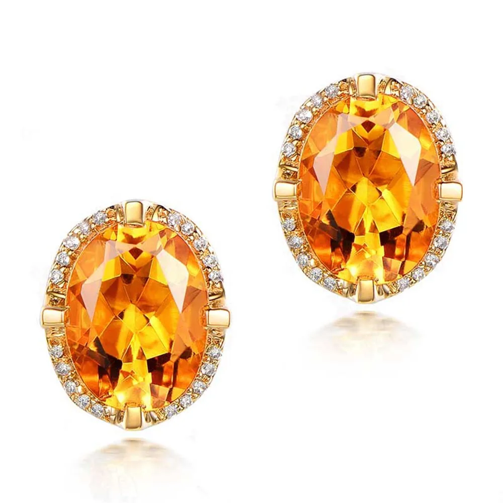 Citrine gemstones crystal stud earrings for women gold color jewelry zircon diamonds party gifts luxury bling bijoux bague