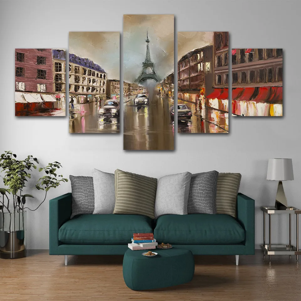 

No Framed Canvas 5Pcs City View Eiffel Tower Posters Wall Pictures Decoration Home Decor Accessories For Living Room Paintings