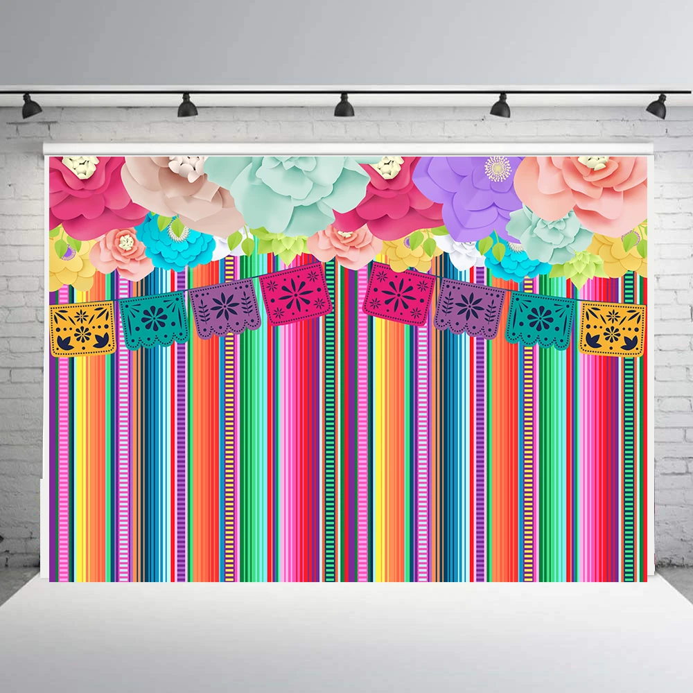 Mexican Fiesta Backdrop for Photography Festival Birthday Party Decor Cinco De Mayo Carnival Flags Banner backgrund Supplies