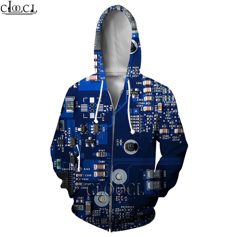 HX Funny Electronic Chip 3D Print Fashion Hoodies Men Women New Fashion Harajuku Jogging Zipper Hoodies Hot Selling Casual Tops