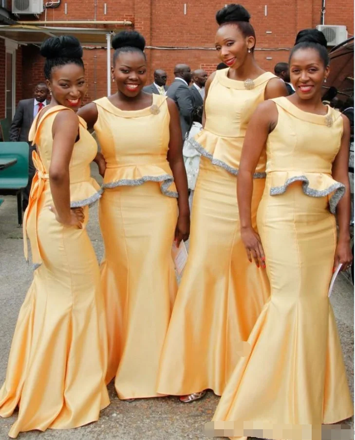 Long sleeveless yellow bridesmaid dress mermaid and belt bridesmaid dress measuring size multicolor custom made