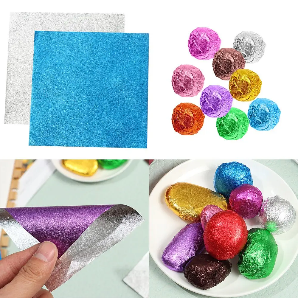 100pcs 10x10cm Aluminum Foil Candy Chocolate Biscuits Tin Wrapping Paper DIY Metal Embossing Gift Craft Paper Packaging Paper