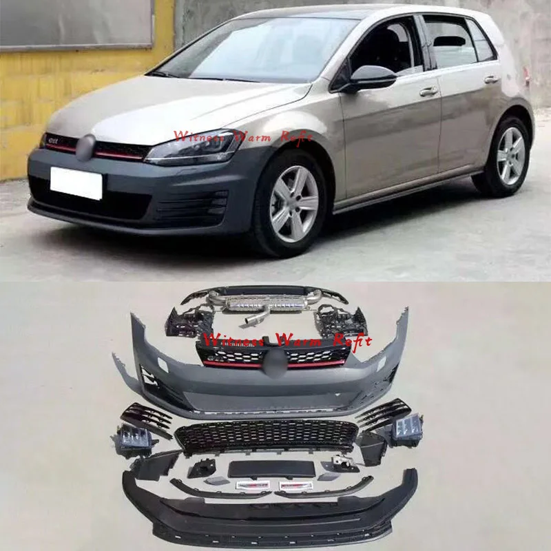 for Golf 7 Car Body Kit Unpainted Front Bumper Rear Bumper Lip with Exhaust Side Skirts for Vw Golf7 Gti Style