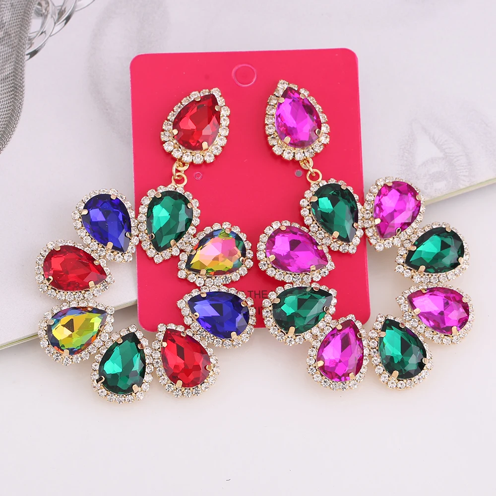 2021 New Large Rhinestone Pendant Earrings For Women Statement Earrings Big Geometric Round Earrings Hanging Fashion Jewelry