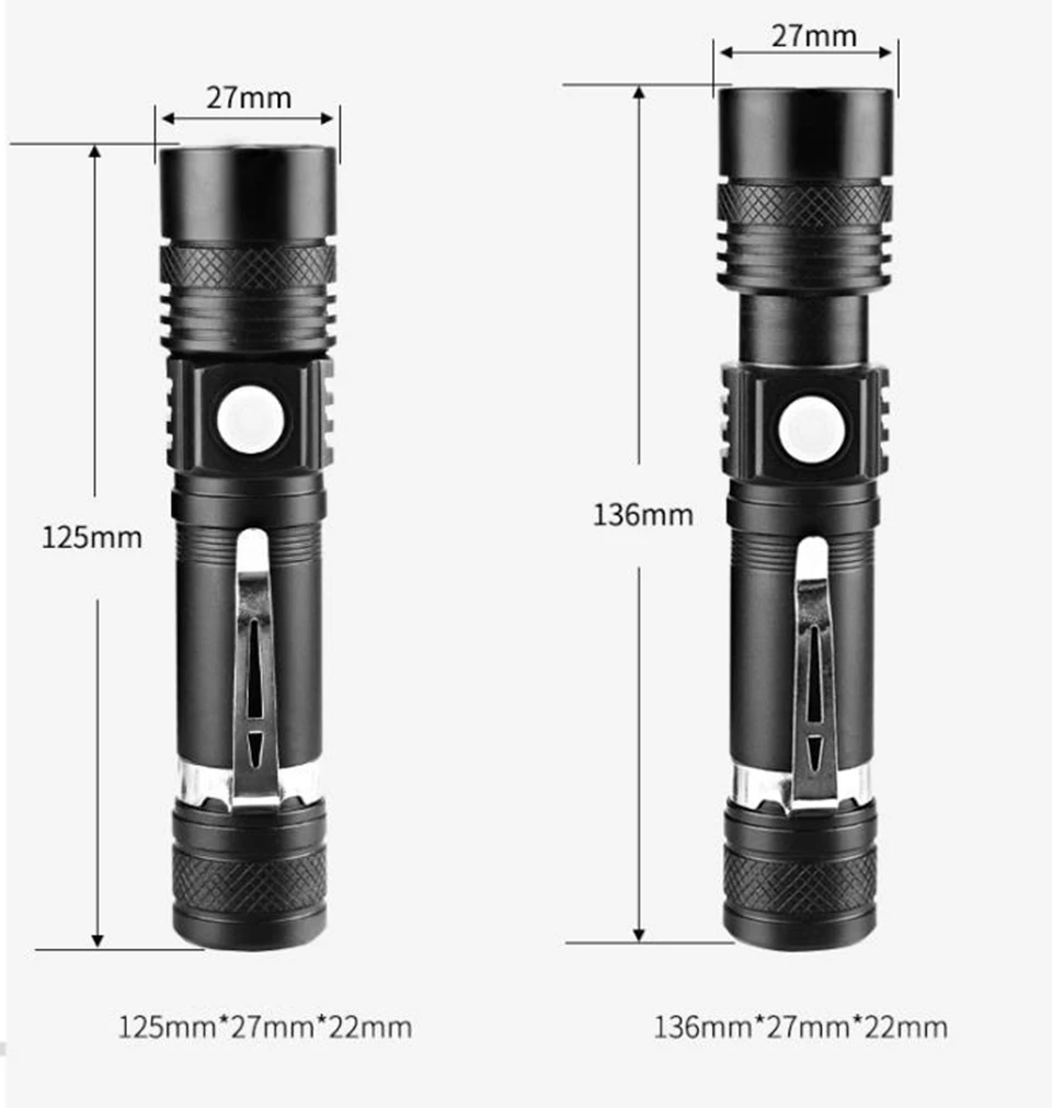 V6 LED Lamp Beads Ultra Bright LED Flashlight With XP-L Waterproof Torch Zoomable 4 Lighting Modes Multi-Function USB Charging