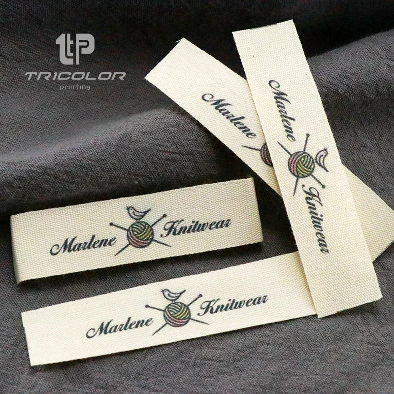 15*70mm Custom Pattern Cotton Label Custom Brand Label Custom Clothing Label Cotton Ribbon Label Custom Washable cream Label