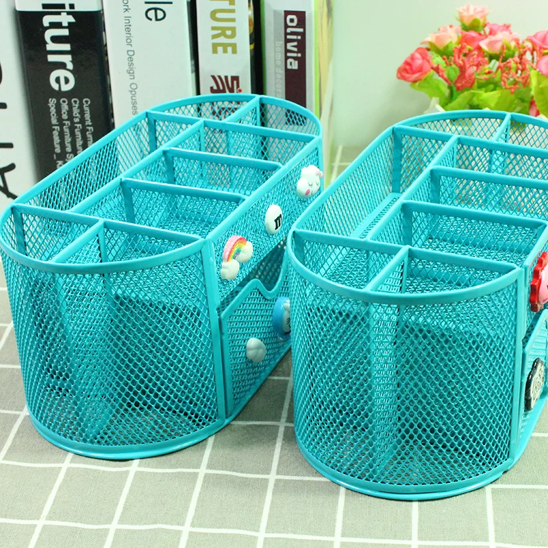 Creative Multifunctional Kawaii Metal Pencil Holder Large Capacity Desktop Organizer Storage Box School Office Stationery