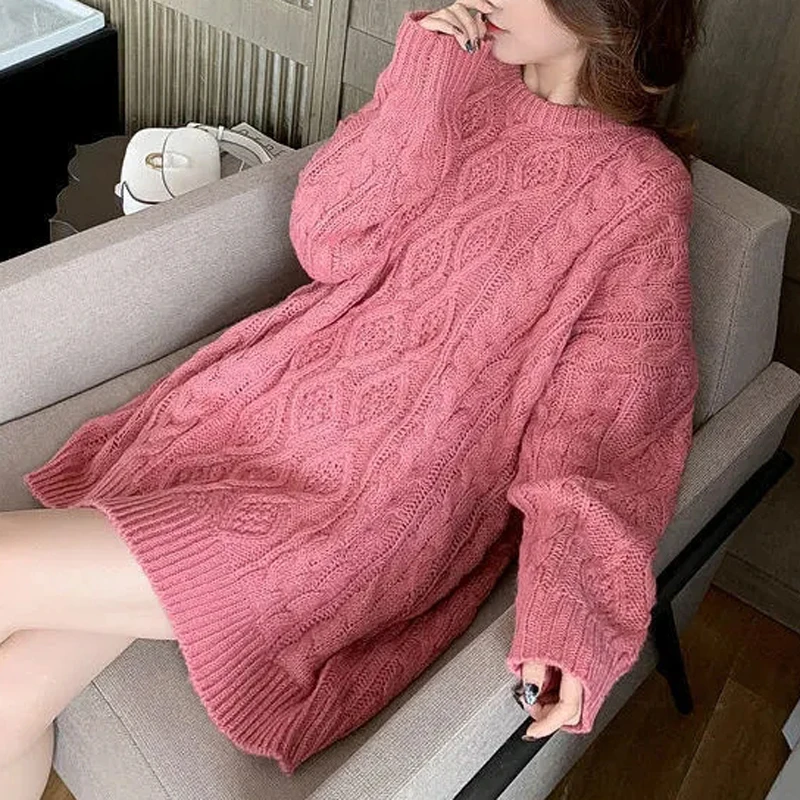 Size 4XL 120KG Autumn Winter Knitted Sweater O Neck Long Sleeved Loose Womens Sweater Oversized Warm Female Pullovers