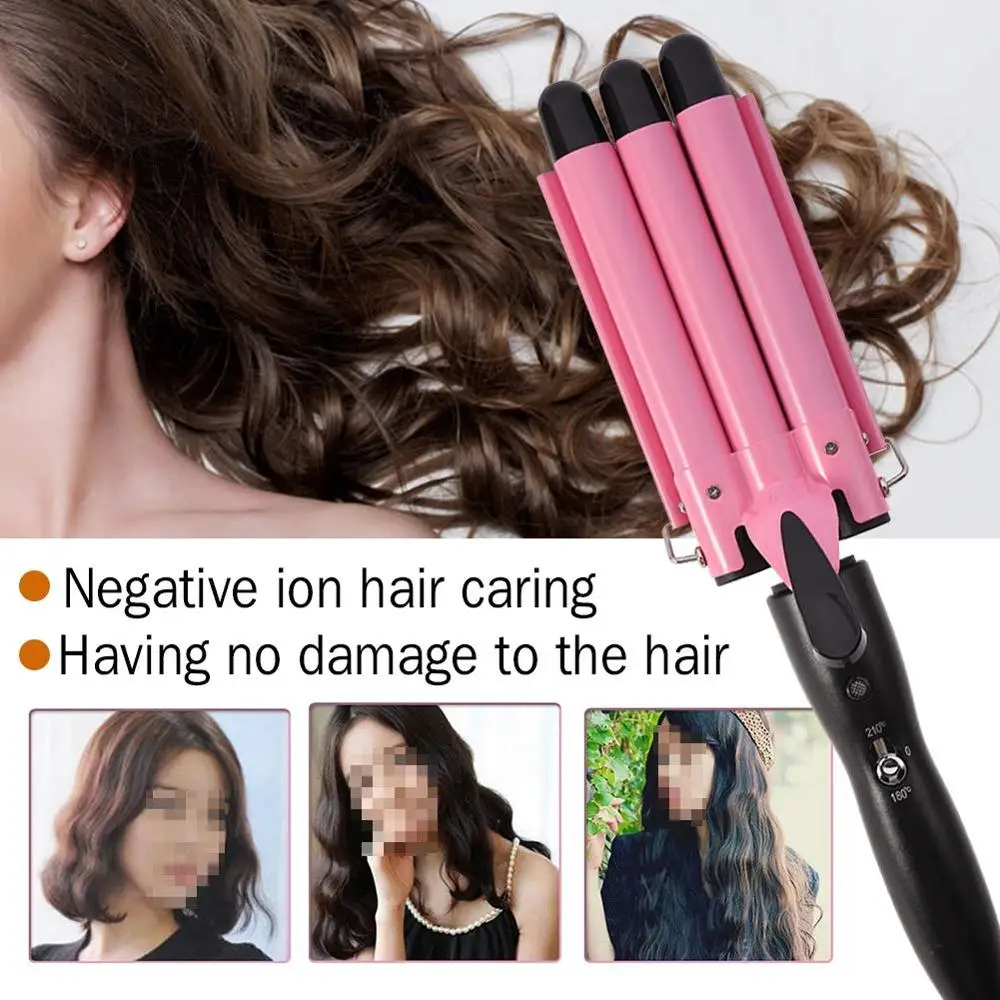 Professional Salon Hair Straightener Comb 3 In 1 Curl Waver Wand Curling Iron Triple Rotating 3 Barrel Hair Curler