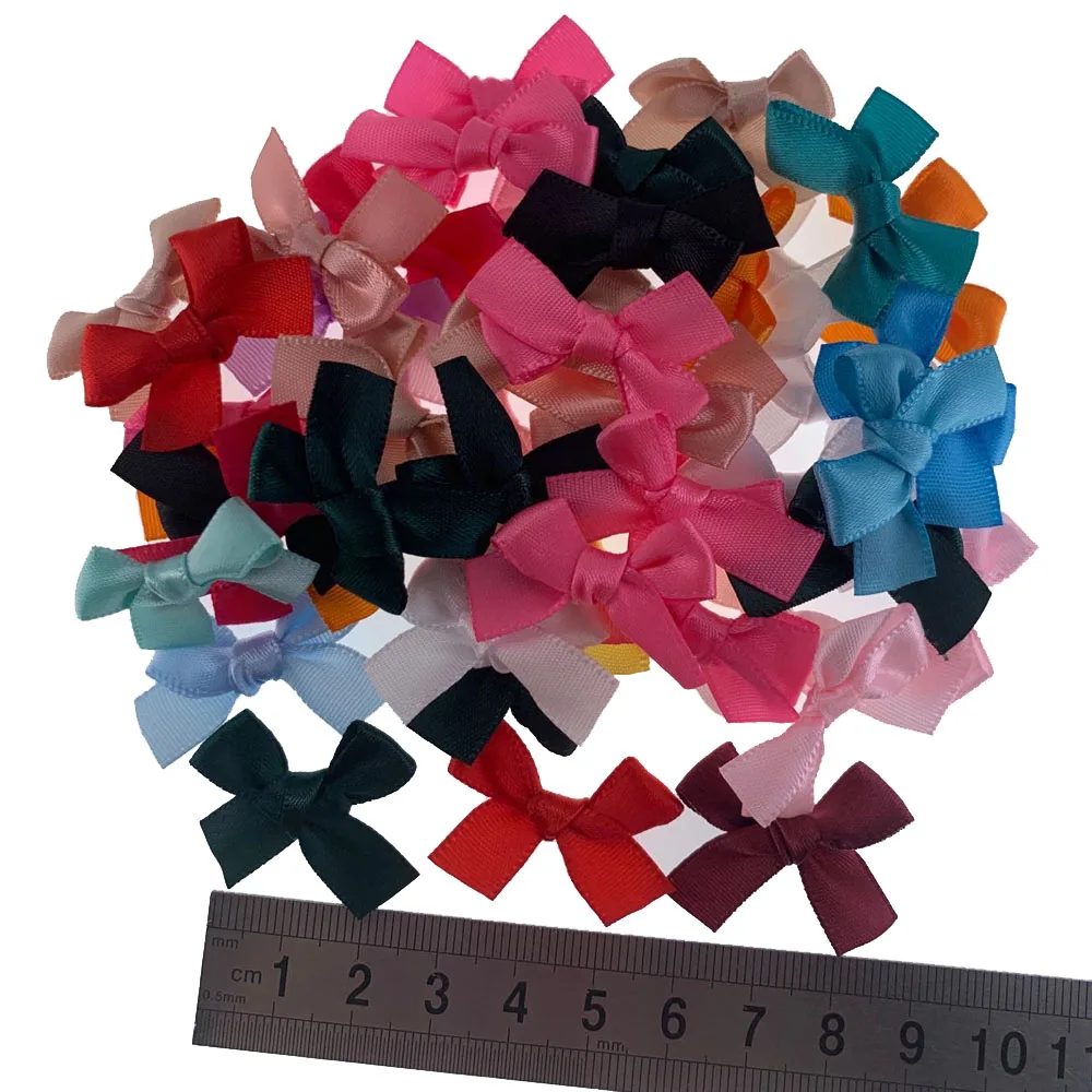 50Pcs Mixing Ribbon Bows Small Size Polyester Satin Ribbons Bow Flower For Packing Craft DIY Decorations Accessories