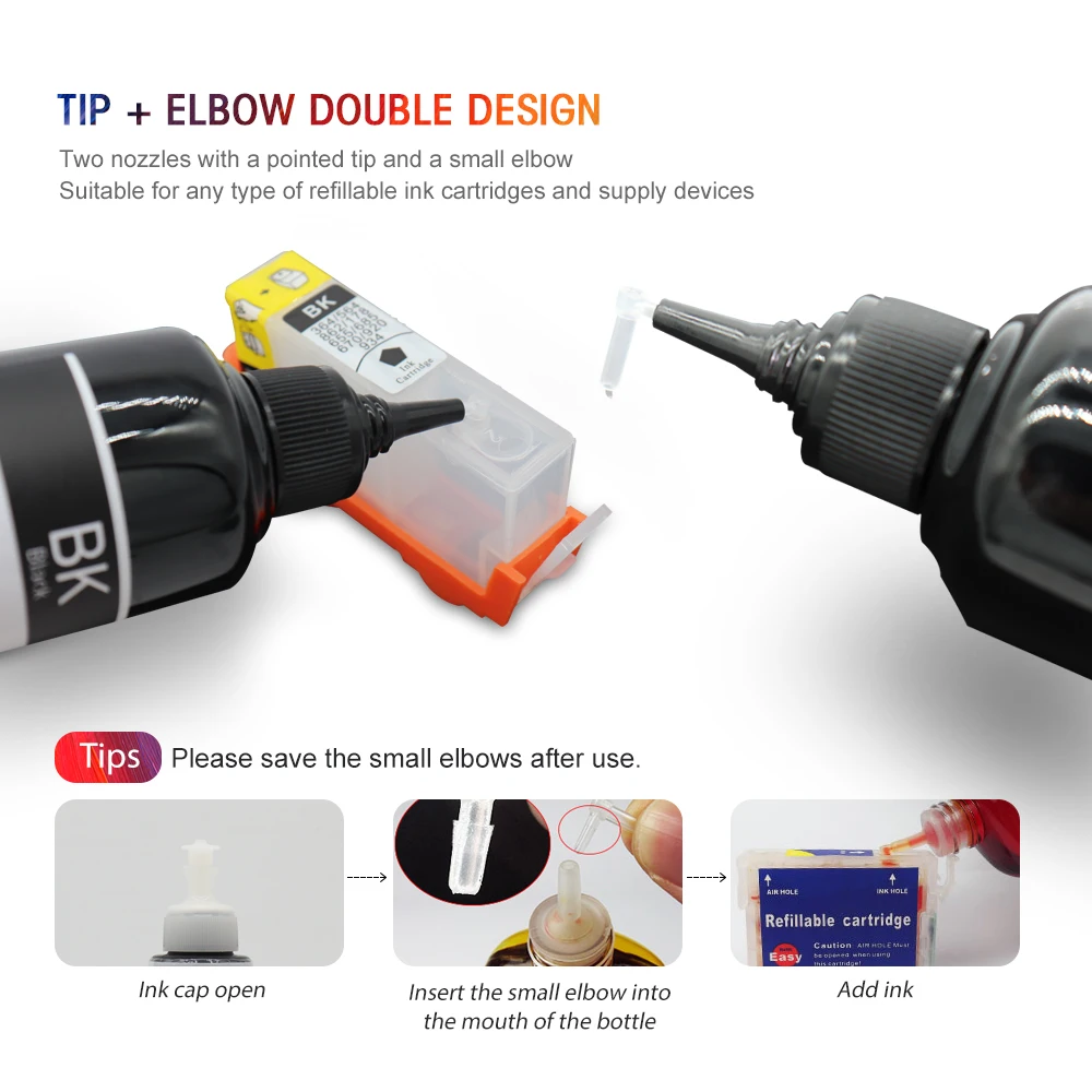 Jetvinner 400ml Universal Dye Ink C M Y K Refill Ink 100ml*4pcs Kit Compatible for Epson Canon HP Brother Printer