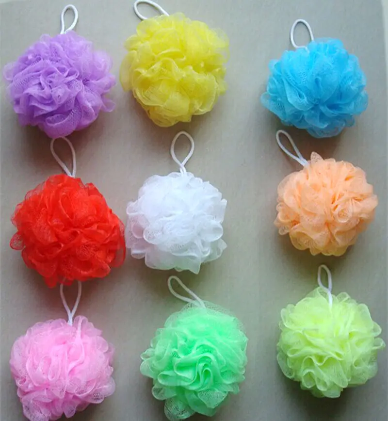 Colorful Bath Shower Soap Bubble Body Wash Exfoliate Scrub Puff Sponge Mesh Net Ball Soft Color Random