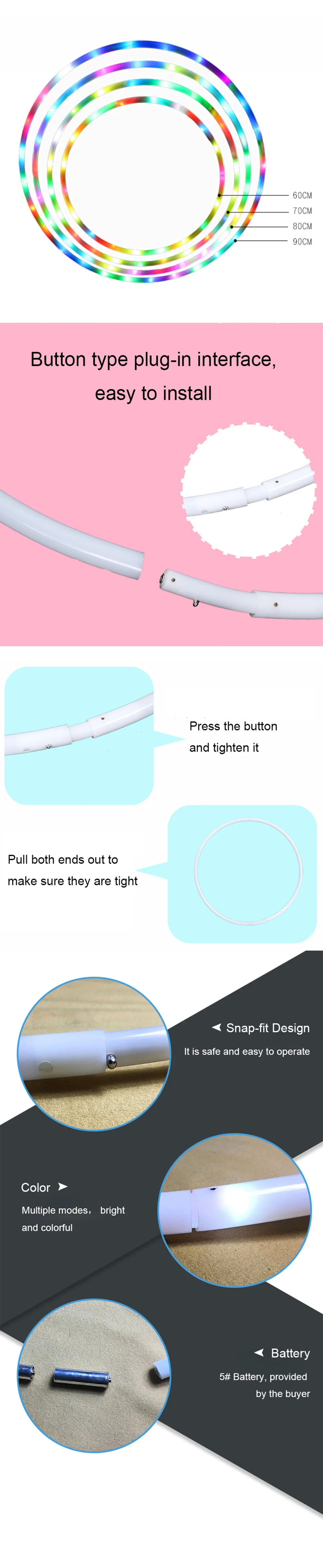 Led Hoops Sport Hoop Mit LED Licht Gymnastic Hoop Bunte Kunst Zeigen Fitness Hoop Frauen Lose Gewicht Home Gym Fitness Ausrüstung – Detail 3