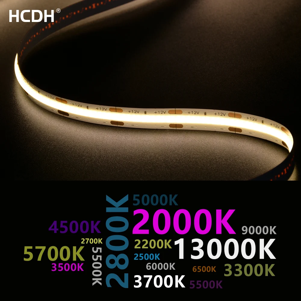 2000K~13000K COB LED Strip High Density Special Color Temperature White Tape Lights Dimmable Factory Direct Wholesale