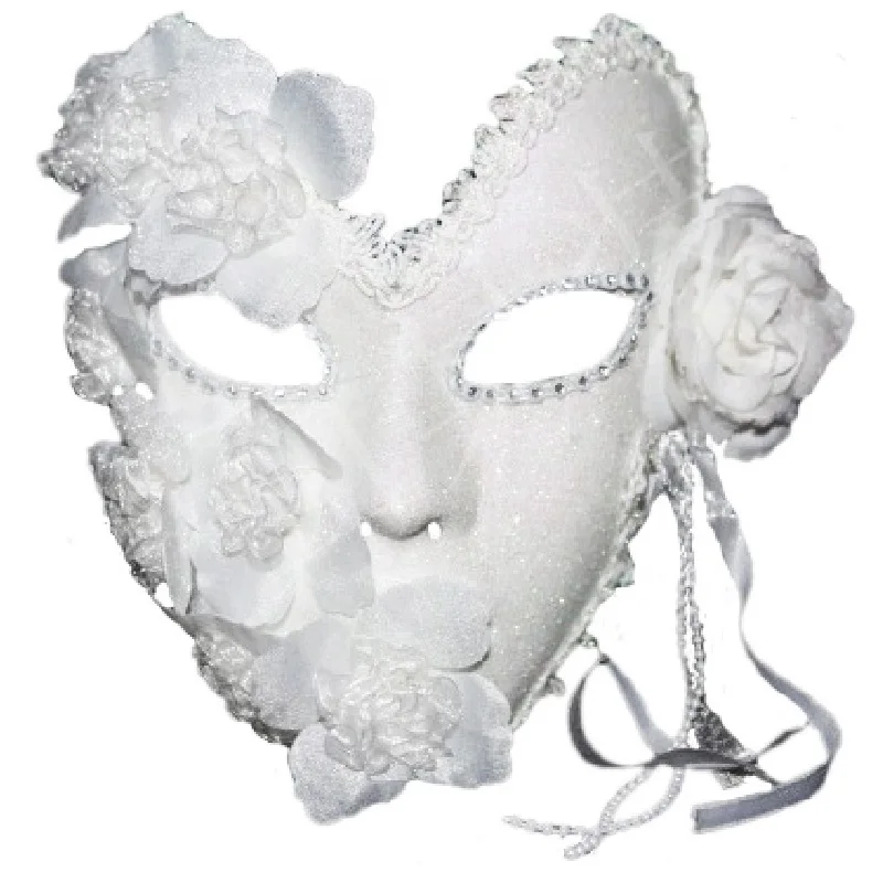 

White Venice Mask Masquerade Masks For Male And Female Plumage Flower Princess Lace Full Face Mask