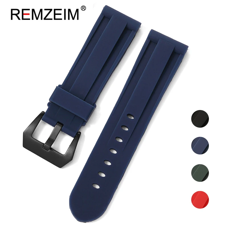 REMZEIM Rubber Silicone Watch Band Strap 22mm 24mm 26mm Women Men Green Red Black Sport Watch Band Stainless Steel Metal Clasp