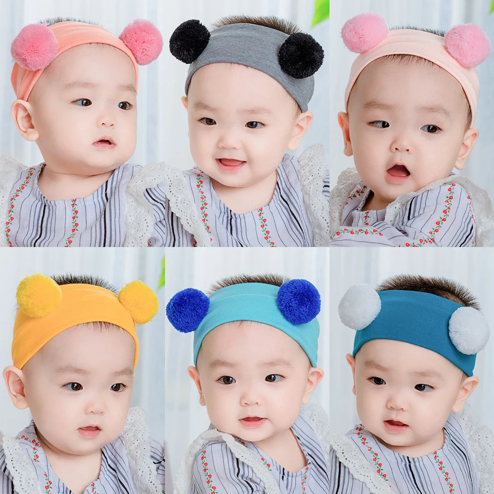 Baby Headband Girls Cotton Headwrap For Newborn Fur Balls Turban Infant Soft Bandage Children Hair Bows Accessories Waffle