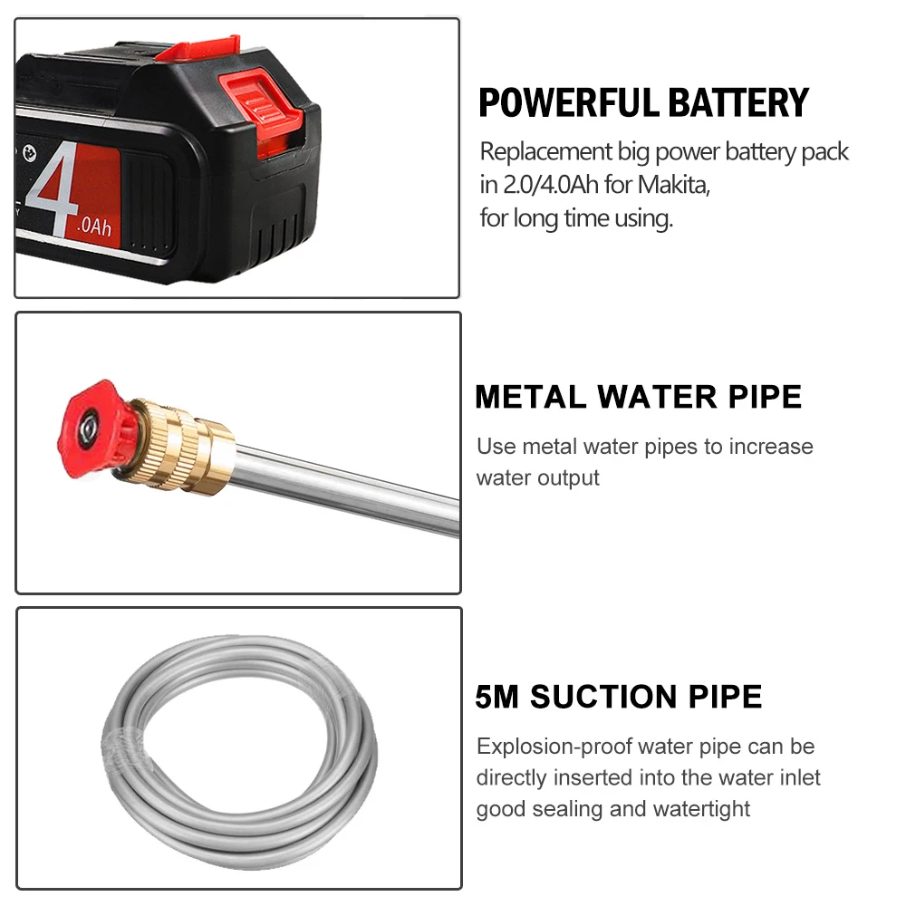 Bezprzewodowa myjka ciśnieniowa z rozpylaczem na wodę myjnia samochodowa ciśnieniowa maszyna do czyszczenia dysza wodna do akumulatora Makita 18V
