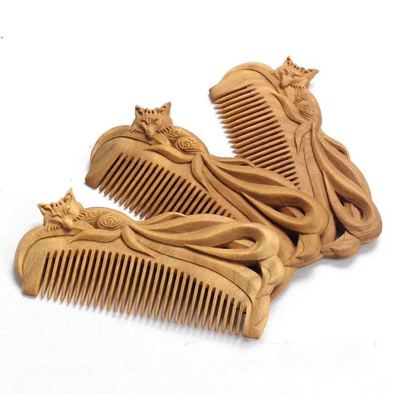 

1PC Boutique Hand-carved Sandalwood Craft Comb for Hair Professional Fox Massage Combs Hair Brush Styling Tools Gift For Healthy