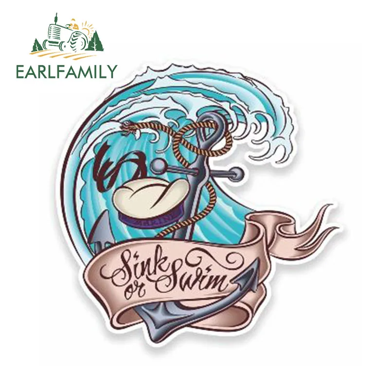 EARLFAMILY 13cm x 12cm Funny Sink or Swim JDM Sticker Vinyl Decal Cartoon Car Styling Graphic Waterproof Car Stickers