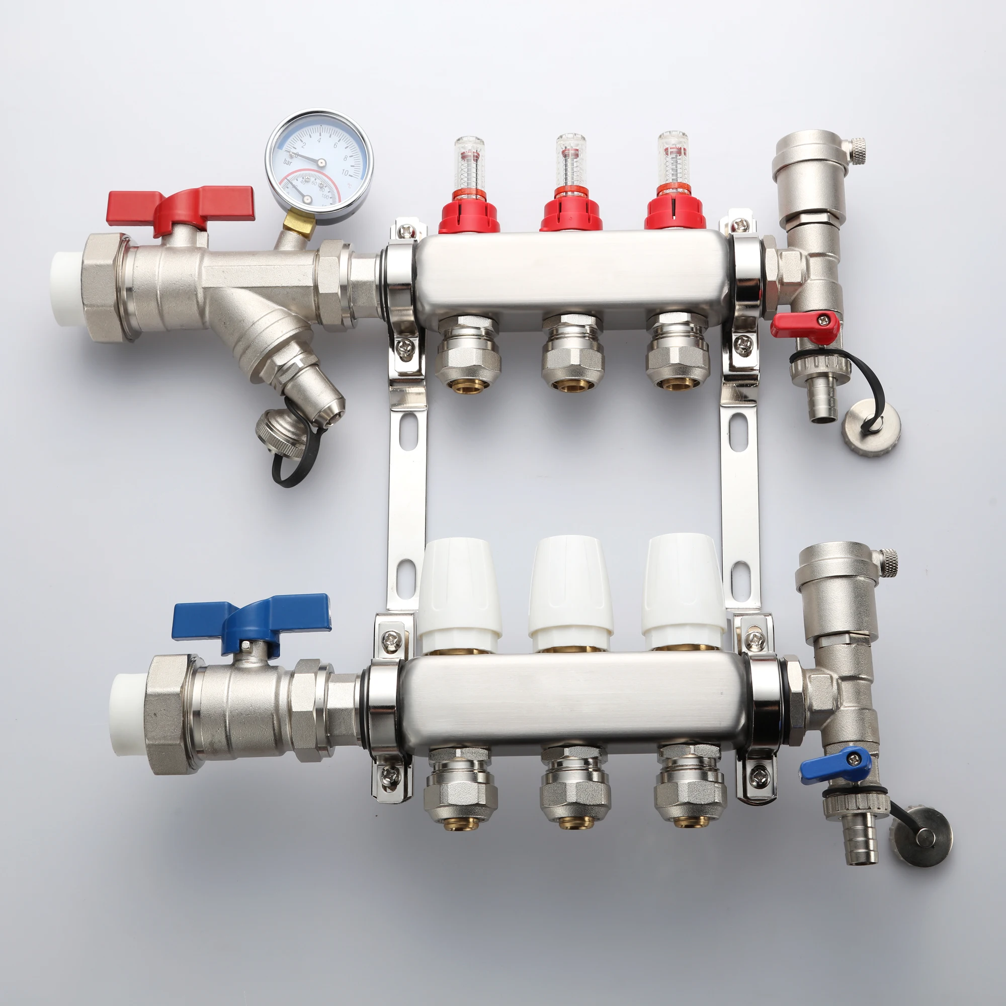 Stainless Steel Distribution Manifold Grupo, Válvulas de Esfera PPR, medidores de flowmeters, Hydronic, Underfloor Heating, DN25, DN32, S304Stainless Steel