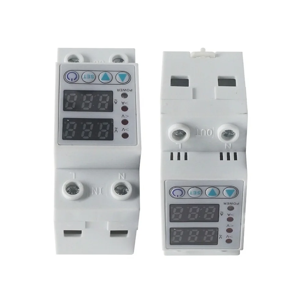 Voltmeter Ammeter 63A/40A 220V AC Digital Din Rail Adjustable Energy Current Over Voltage Protective Meter Surge Protector