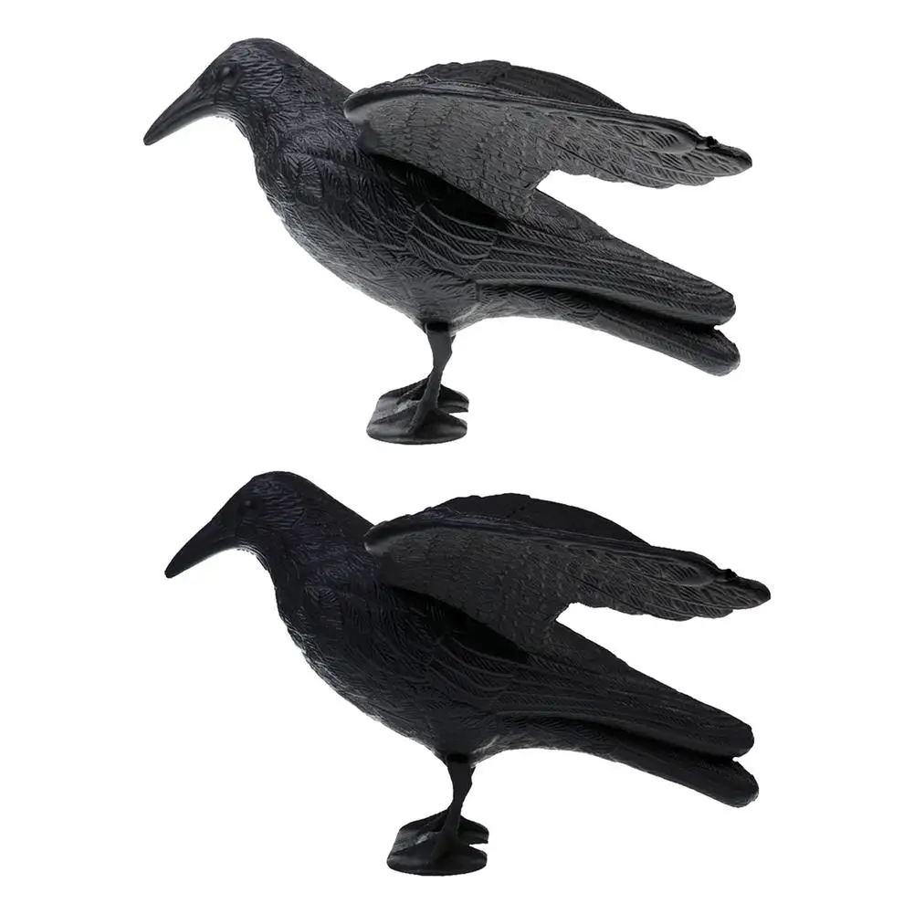 Flocking Crow With Wings Lifelike Black Crow Statue Bird Scarecrow Bait Scaring Bird Tool Halloween Decoration Garden Decoration