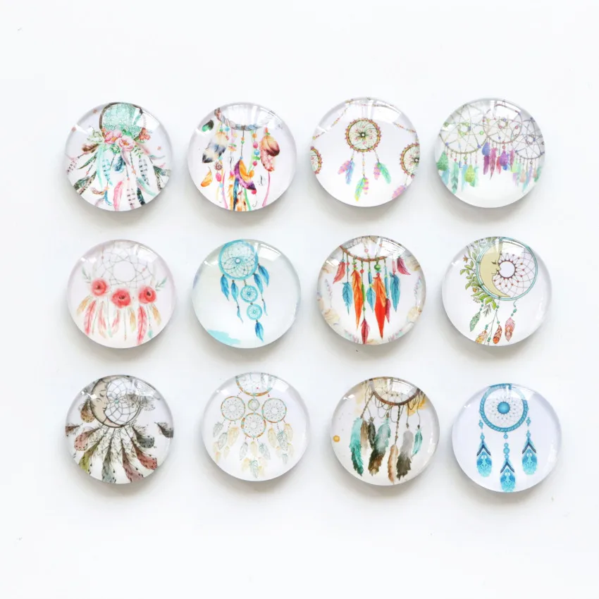 

12pcs/lot Dream Catcher Fridge Magnet Cute Round Cartoon Magnetic Message Stickers for whiteboard kids gift Home Decoration