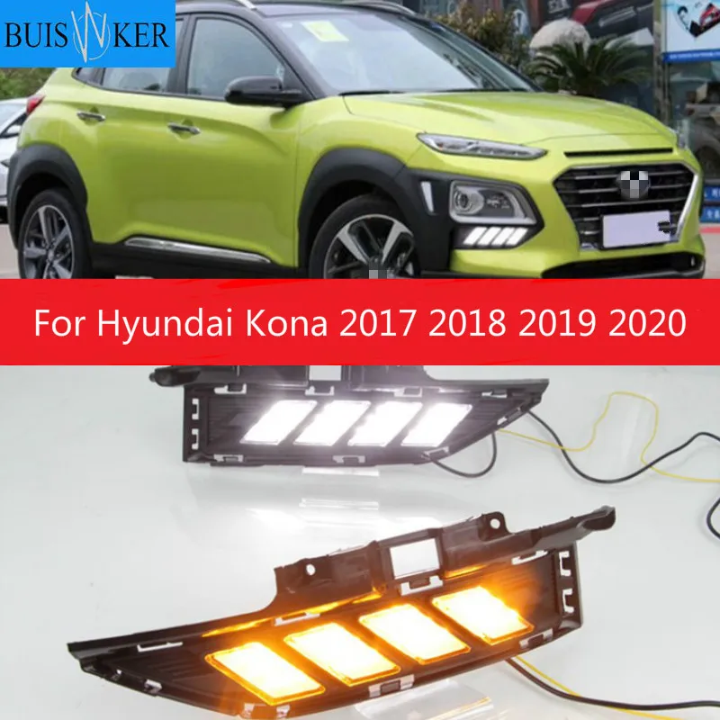 

For Hyundai Kona 2017 2018 2019 2020 Dynamic Yellow Turn Signal Function Car DRL Lamp 12V LED Daytime Running Light