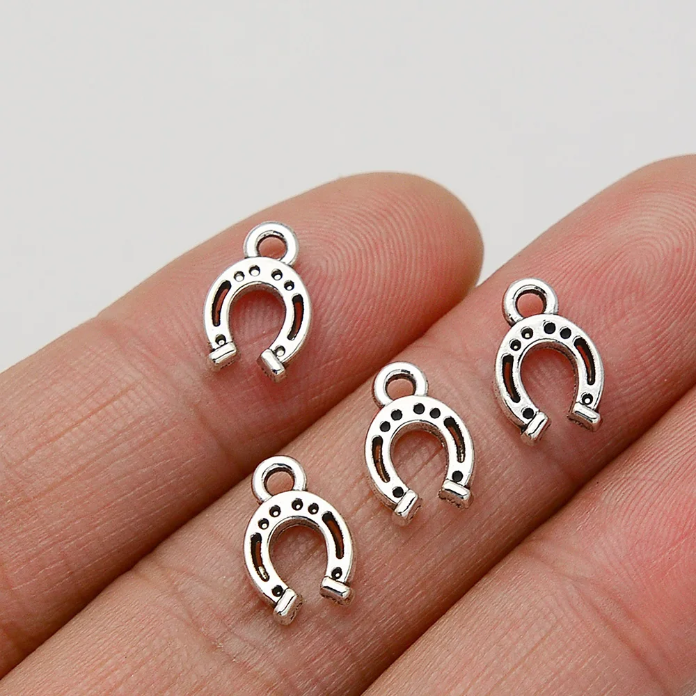 80 sztuk/partii 11x8mm antyczne posrebrzane podkowy Charms wisiorki montaż Diy materiały jubilerskie do produkcji towarów do pracy kreatywnej