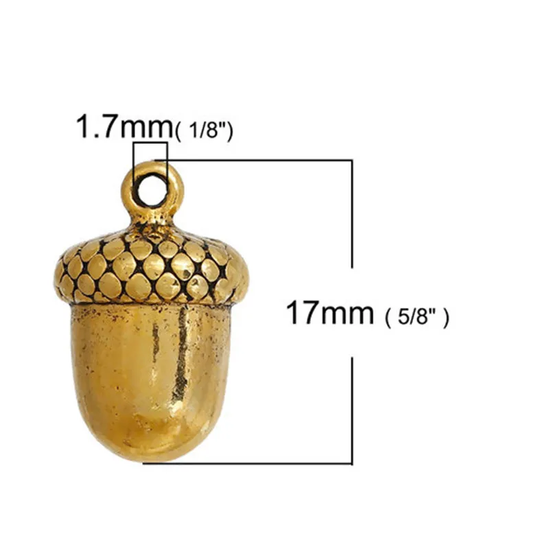 Zinc Based Alloy 3D Acorn Charms For Jewelry Making Antique Gold Color Nut Pendant DIY Findings 17mm x 11mm( 3/8\