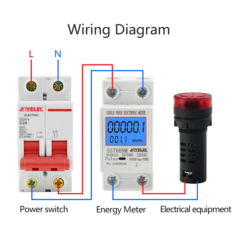 JOYELEC Ripristino monofase digitale Zero contatore di energia kWh tensione corrente consumo di energia misuratore wattmetro elettricità 220V ca.